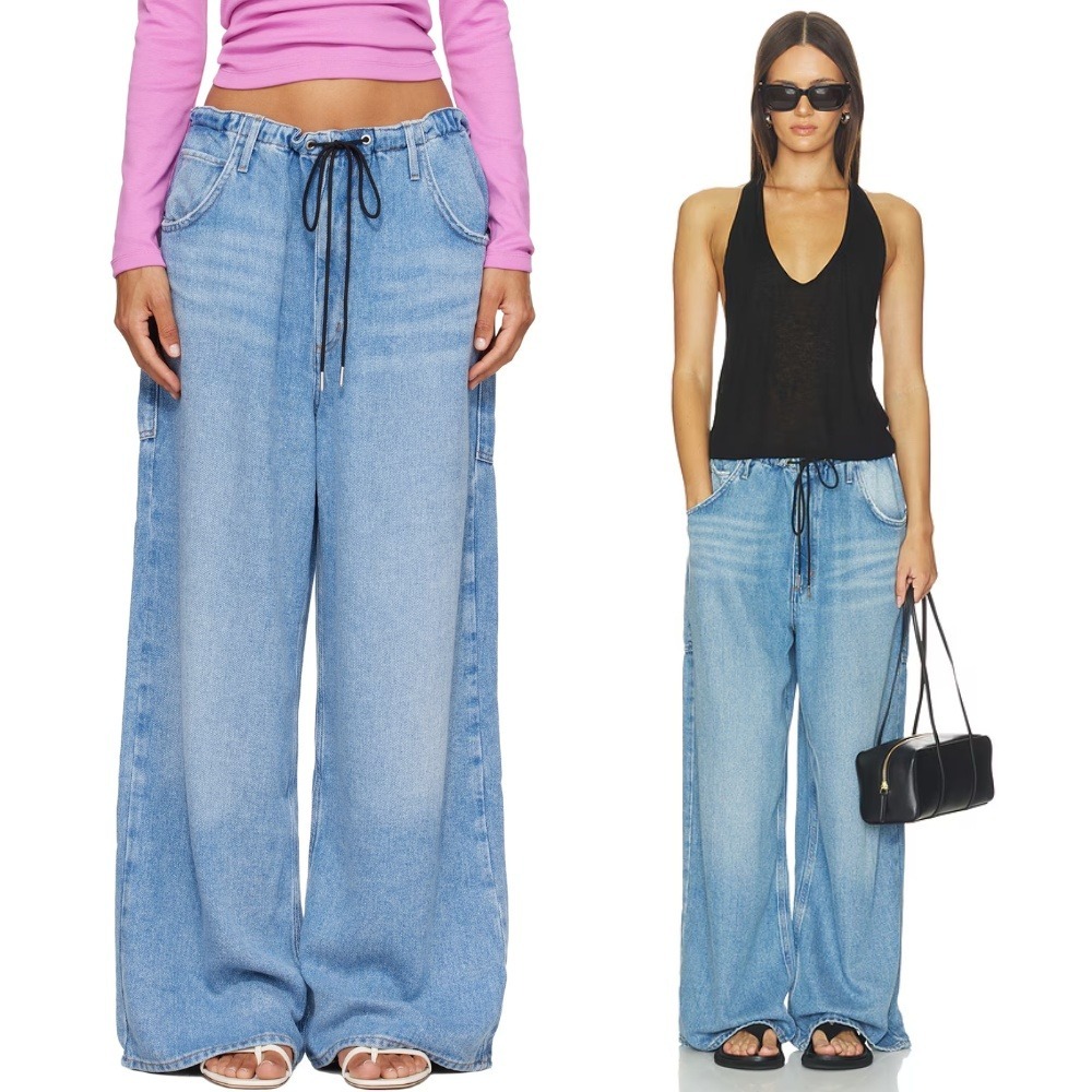 NWT Agolde Shaw Jeans Script Small Wide Leg Light Blue Flyweight Baggy